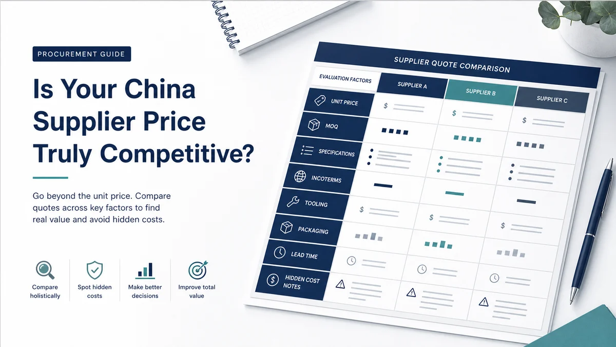 Supplier quote comparison sheet with unit price, MOQ, specifications, Incoterms, and hidden cost notes