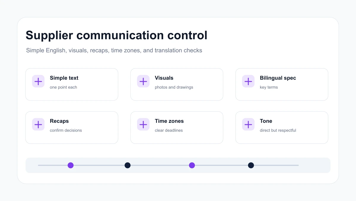 Supplier chat and video call notes with translated specs and visual product references